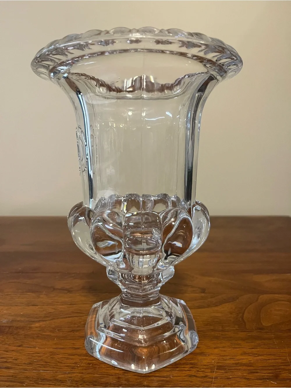 Vintage Val Saint Lambert Belgian Crystal Vase 9” Pedestal Clear Art Glass